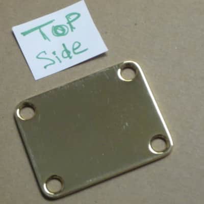 very lightly relic'd genuine Fender Gold Four Bolt Neck Plate (gold plated steel) +screws p/n 0991447200 (blank, NO Micro-Tilt Adjustment) from 2002-2003 SRV Artist Ser Strat (NO guitar) but can be used on dif year guitar / bass] Screws: # 8, 1&1/4" L image 13