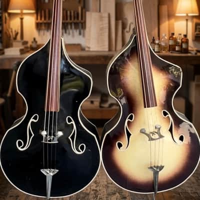 Ultra-Rare 1960 Wandré Naika Double Bass – Made in Italy – Black w/ Carved Lion Headstock & Aluminum Hardware with Hard Case image 2