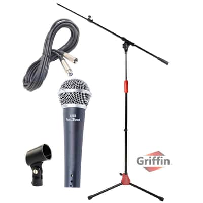 Griffin Microphone Boom Stand Package - Telescoping Arm Mount & Tripod Holder - Cardioid Dynamic Handheld Vocal Microphone - 20FT XLR Mic Cable image 1