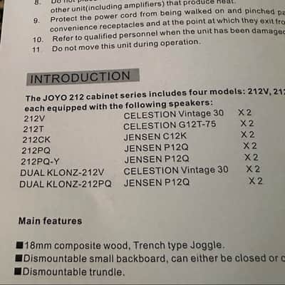 Joyo 212V Cabinet 2x12”  Celestion Vintage 30 Stereo 8 Ohms+ 8 Ohms  Mono 4/16 Ohms image 13