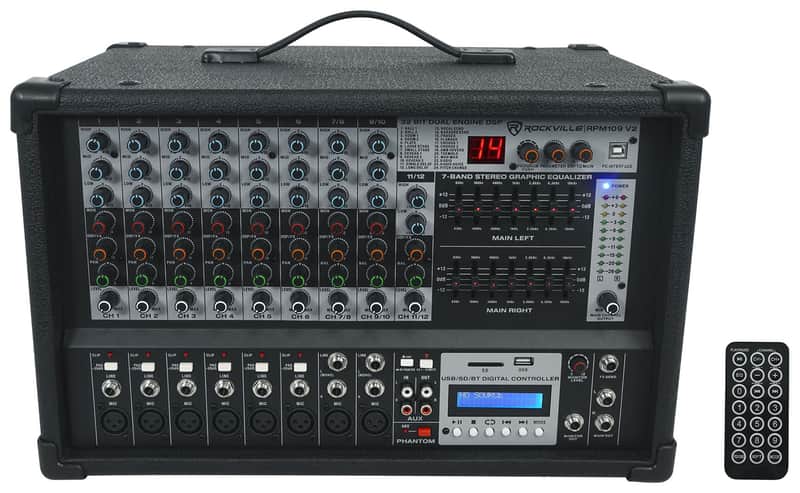 Rockville RPM109 V2 12 Channel 4800w Powered Mixer, 7 Band EQ, Effects, USB, 48V image 1