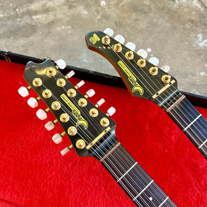 激レア Moon STRATCASTER Vintage Moon Double neck 6/12 super strat c 1980's 1990 - Black sparkle