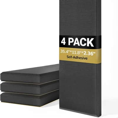 4 PCS Large Acoustic Panel, 35.4″ * 11.8″ * 2.36″ 3D Fiberglass Sound Proof Panel with Full Self-adhesive, Decorative Echo Absorbing Wall Panel, for Studio, Living Room, Home, Office, Black image 1