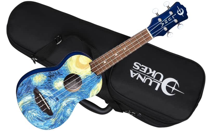 LUNA Starry Night Soprano UKULELE w/ Light Case new Uke - Mahogany - Blue image 1