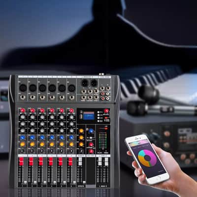 6-Channel Digital Audio Mixer – Professional Studio Sound Board with Bluetooth, USB, MP3 Input, and Phantom Power Bild 2