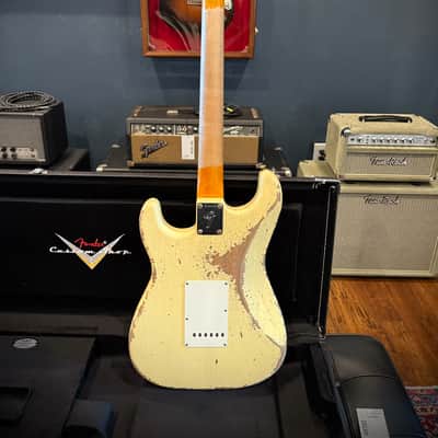 Fender Custom Shop Stratocaster - Aged Vintage White w/ Reverse Headstock & Matching Headcap image 9
