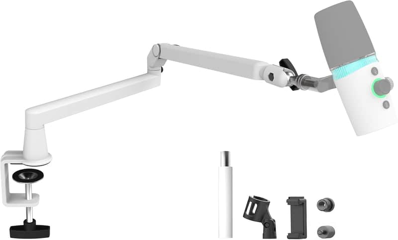 Low Profile Mic Arm Microphone Boom Arm Professional Adjustable with 15cm Riser Solid Desk Mount Clamp Cable Management Microphone Holder Stand for Podcast Streaming Gaming Mic Stand White image 1