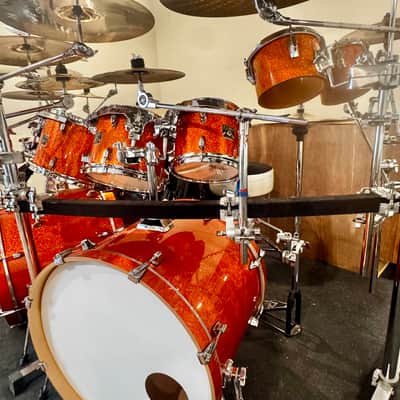 Limited Edition Tama Superstar Classic Bright Orange Sparkle 10 Piece Double Bass Drum Shell Pack image 4