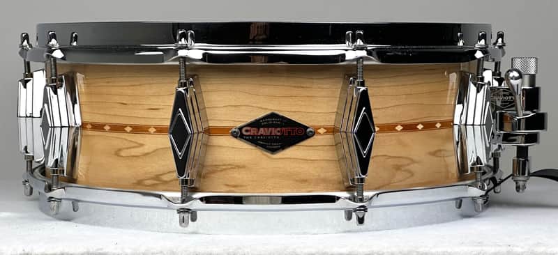 Craviotto 5x14" VIDEO Solid Maple Snare Drum - 2024 Gloss Maple w/ Mahogany Inlay image 1