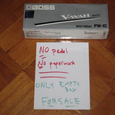 used (less than light average wear) Boss EMPTY Box for PW-10 V-Wah (NO pedal, NO Owner's Manual, NO Oother paperwork) 2000s (specifically July 2004) - LID: thin stiff paper material / GRAPHICS: gray, white & black / Bottom Part: cardboard (mostly white) image 1
