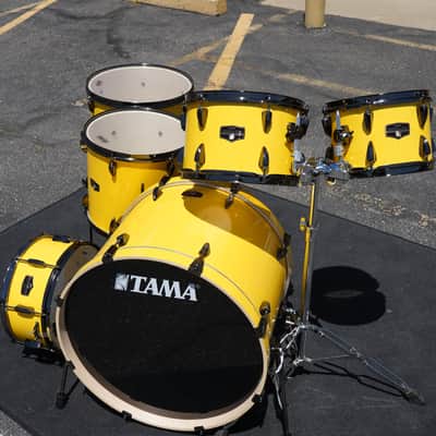 Tama Imperialstar 6pc Shell Pack w/ Snare Drum & Tom Stand - Electric Yellow w/ Black Nickel Hardware image 11