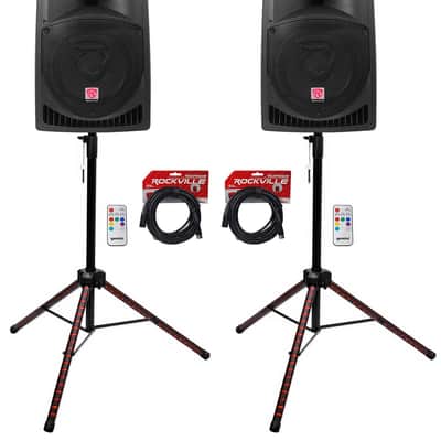 (2) Rockville RPG12 12" Powered Active 800 Watt DJ PA Speakers+LED Stands+Cables image 1