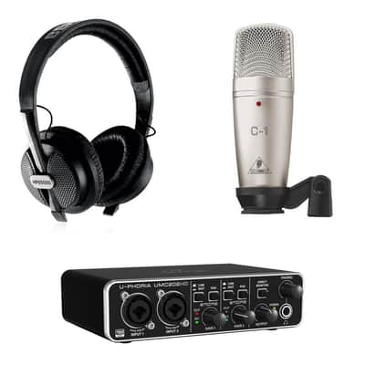 Behringer U-Phoria Studio Pro Complete Recording Bundle, UMC202HD USB Audio Interface, C-1 Studio-Grade Microphone, Studio Headphones, Broadcast Arm with Internal Springs, and Integrated 10' XLR Cable