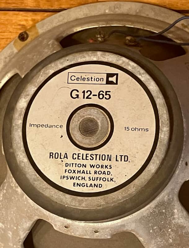 Rola Celestion Vintage Vented, Marshall Amplifier Cabinet 12" Speaker Cone, 65 Watts, 16 Ohms,  Model G1265, Made in England, Original from the 1970's image 1