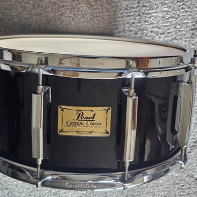 Pearl Custom Classic 6.5x14" One-Piece Solid Maple Snare Drum with Chrome Hardware 1990s - Piano Black Lacquer image 7