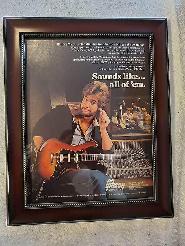 1982 Gibson Guitars Color Promotional Ad Framed Victory MV X Electric Guitar Original image 1