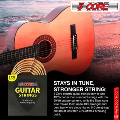 5Core Acoustic Guitar Strings 0.010-0.047 Steel Gauge Heavy Duty w Bright Tone For 6 String Guitars image 6