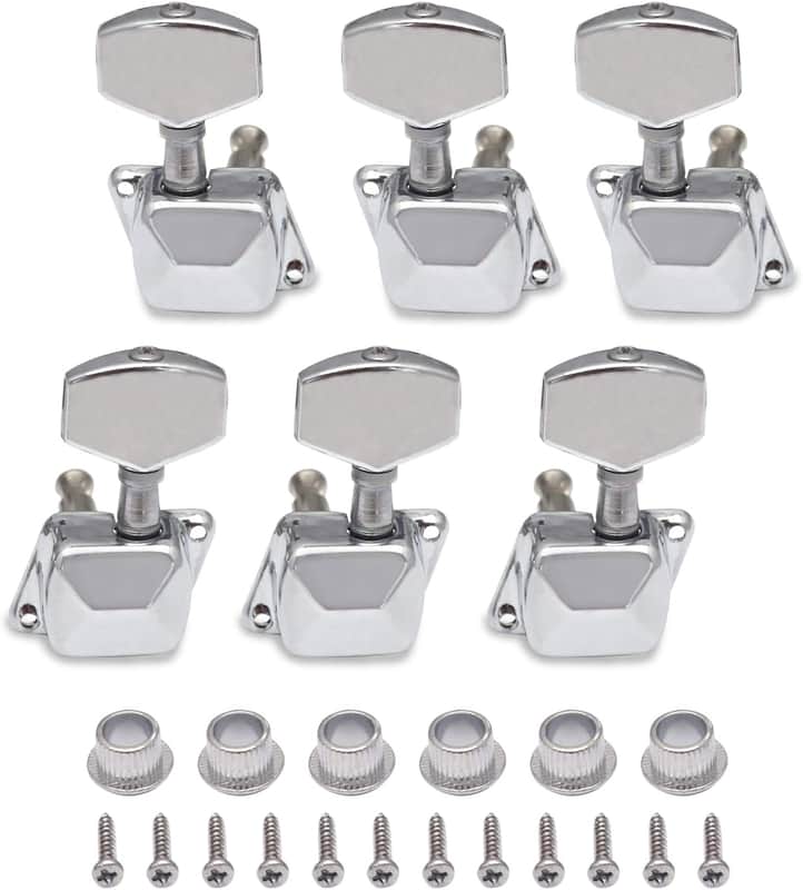 Semiclosed String Tuning Pegs Machine Heads Tuners 3L 3R Electric Acoustic Guitar parts Replacement Set of 6Pcs Chrome. (3L+3R) image 1