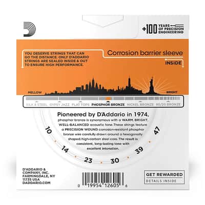 D'Addario EJ15-3D 3 Pack EJ Phosphor Bronze Acoustic Guitar Strings X-Lite 10-47 image 2