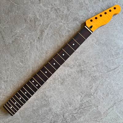 Tele Guitar Neck Yellow Flame Maple 22 Fret Rosewood Fretboard, Gloss Finish, 12" Radius image 2