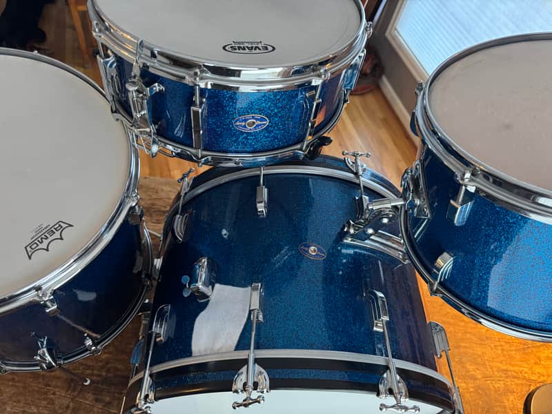 1963 Shelly Manne w Matching Snare Leedy Slingerland Drum set 13/16/22 w 5.5x14 EXC Blue Sparkle image 1