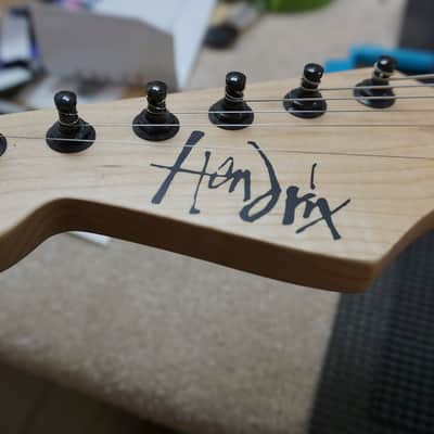 Custom Unique Jimi Hendrix stratocaster guitar left handed black & natural wood image 4