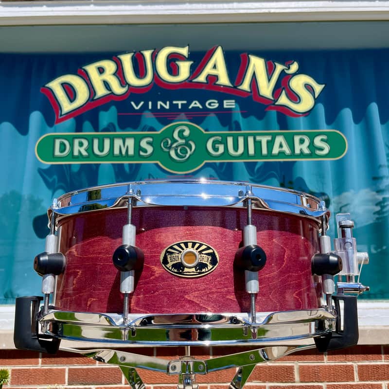 Bison Drum Company 5.5x14 Snare Drum Transparent Red Sparkle image 1