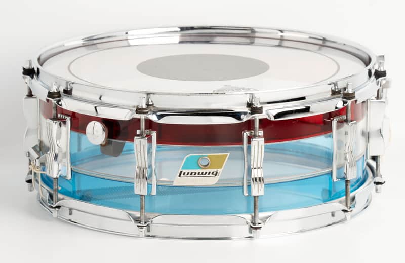 Ludwig 1975' Vistalite Red / Clear / Blue Tricolour Color Snare Drum 14"×5" image 1