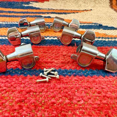 Vintage-Used Schaller 3 + 3 Guitar Tuners-Tuning Machines-Complete Set Chrome ~1980's image 1