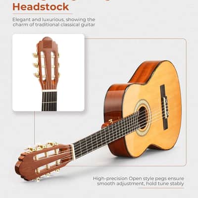 Classical Guitar Full Size 4/4 Spanish Style Classical Guitarra, 39 Inch Nylon Strings Guitar Ideal for Beginner Adults, Solid Cedar Top image 3