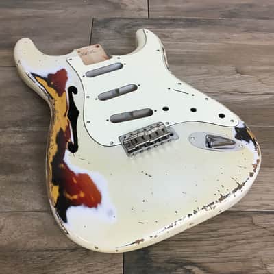 Made to Order - FRANCHIN Mercury F guitar body Relic Aged 100% Nitro Lacquer COLOR OVER COLOR (Sunburst/ Black/ White/ Blue/ Green/ Yellow/ Red/ Pink/ Burgundy/ Purple/ Gold/ Silver, etc.) Stratocaster-Strat-S-Style F-hole Thinline Made in Italy image 2