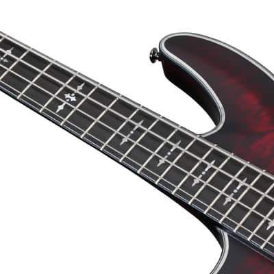 Schecter Hellraiser Extreme-4 Electric Bass. Left Handed Crimson Red Burst Satin image 4