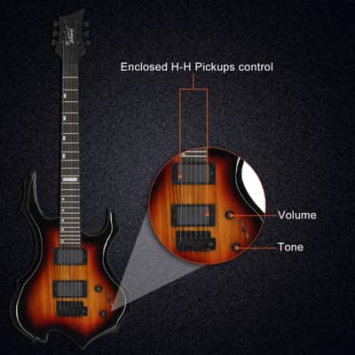 Glarry 36inch Burning Fire Style Electric Guitar HH Pickup / Sunset + Amplifier image 7