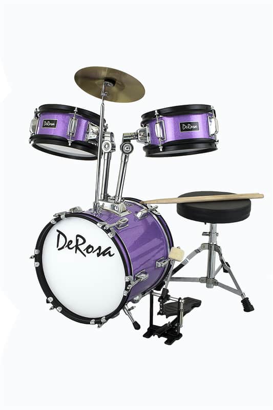De Rosa DRM312-SPL 3 Piece 12" Kid's Junior Drum Set Spark Collection Purple w/Drum Sticks & Throne image 1