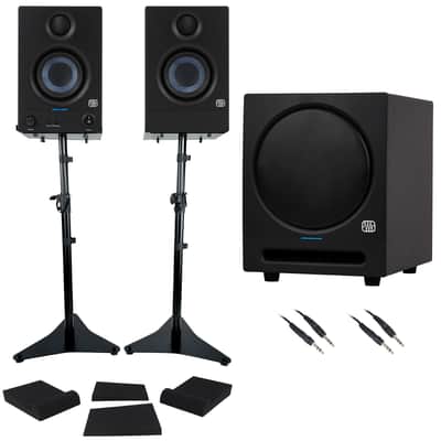 (2) Presonus Eris 3.5 2nd Gen 3.5" Studio Monitors+Stands and 8" Subwoofer w/Bluetooth image 1