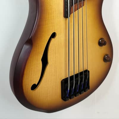 Ibanez SRH505F SR Workshop 5 String Fretless Semi Hollowbody Bass, Natural Browned Burst Flat image 6