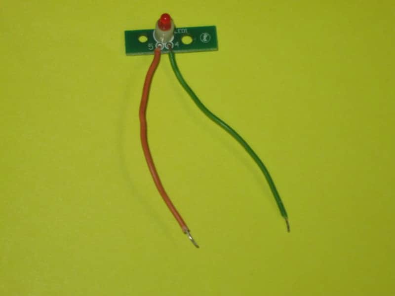 lightly used Boss RED LED on a very small rectangle circuit board + green & orange wires (works fine) for Boss compact size pedals - came off of a lightly used 2005 DD3 pedal (the DD-3B version) (NO pedal included / NO other items included) image 1
