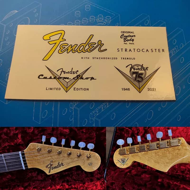 Original Fender Electric Guitar Headstock Logo Water Transfer Decal with Peel-ST 75th Anniversary Edition-Off Film image 1