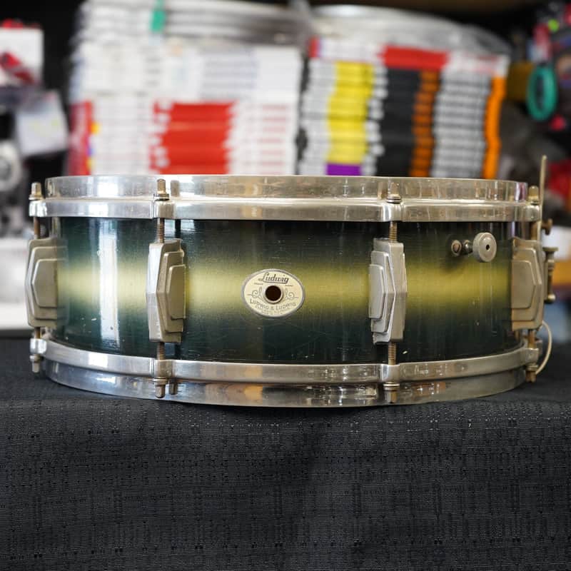 1938 Ludwig & Ludwig 'King Louie' 5x14" 3ply Snare Drum - Green & Gold Duco image 1