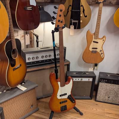 Warmoth Jazz Bass Fretless - Orange Burst w/ Flame Maple top image 6