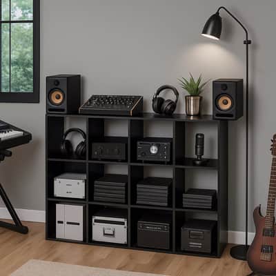 12-Cube Modular Storage Bookcase – Studio Organizer for Vinyl, Gear & Decor | Customizable Shelving for Musicians (Black) image 1