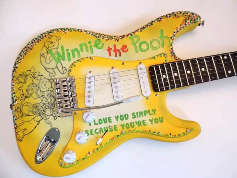 DDCC USA Customs Winnie the Pooh Strat 2022 One of a Kind Hand engraved Custom Guitar image 1