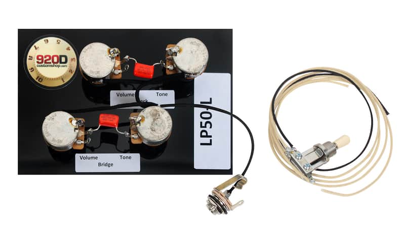 920D Custom Shop LP50+T Les Paul Wiring Harness w/ Orange Drop Caps/Long Shaft CTS Pots image 1