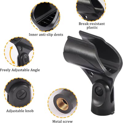 Adjustable Microphone Holder & Microphone Clip, Mic Clip for Microphone Stand, Fits Wireless Handheld Microphones, Includes 5/8" Male to 3/8" Female Thread Adapter, 2 Pack image 3
