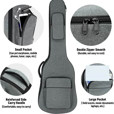Electric Guitar Bag Padded Electric Guitar Gig Bag 11.5mm Padding Soft Guitar Case with Neck Strap, Back Hanger Loop, Grey image 3