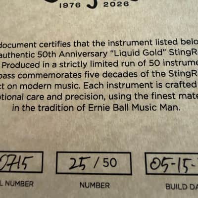 Ernie Ball Music Man 50th Anniversary StingRay Liquid Gold (Only 50 Made Worldwide) image 4
