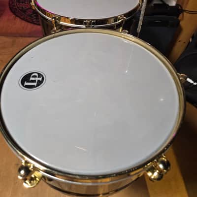 Latin Percussion LP257-KP Karl Perazzo Signature 14/15" Bronze Timbales with Gold Tone Hardware 2010s - Antiqued Bronze image 4
