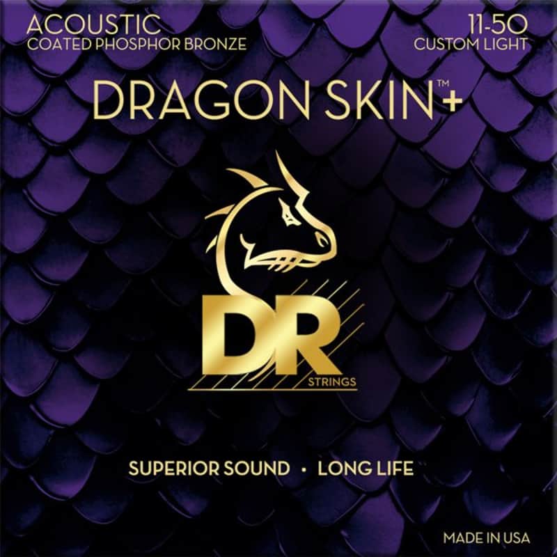 DR - DRAGON SKIN+ Coated Phosphor Bronze Acoustic Guitar Strings, Custom Light (11-50) image 1