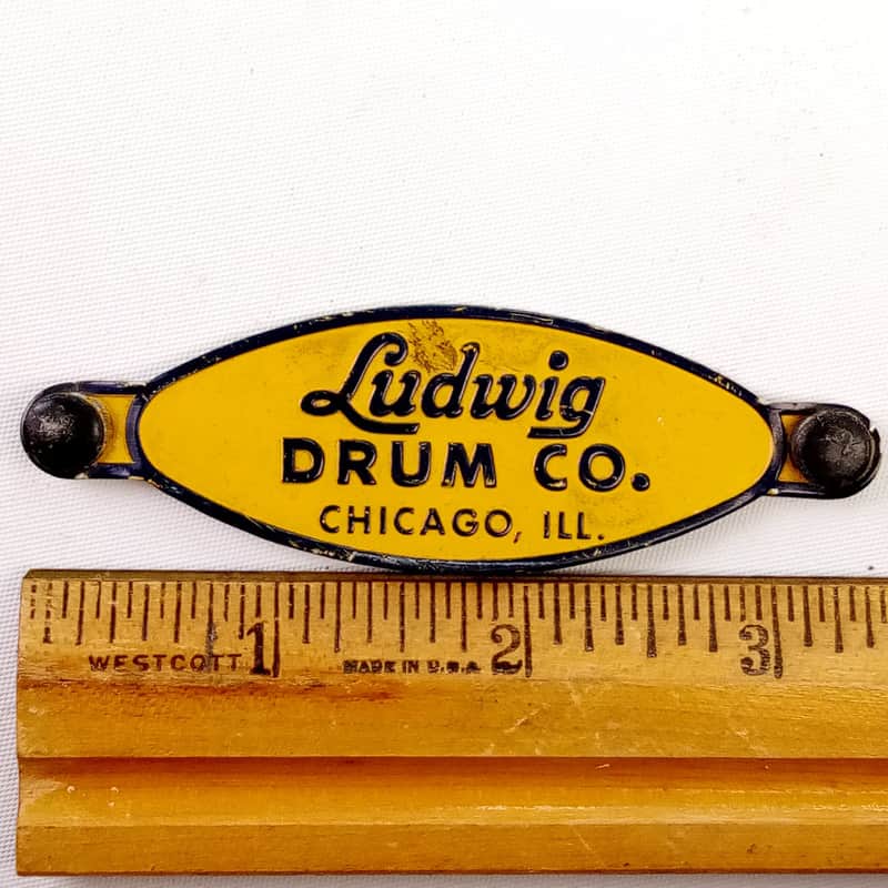 Ludwig Drum Co Chicago,ILL Hard Case Badge Tag Vintage 60s Blue/Gold Script Logo image 1
