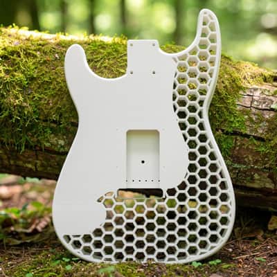 JGV3D | 3D Printed S-Style Guitar Body | One-Piece PLA+ | Fully Routed SSH | Right Handed | White | Hexagon image 2